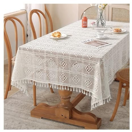 AMDXD Tischdecke, Stricken Kariert Muster Tischtücher Polyester Baumwolle, Tischtuch für Biertisch Garten Zimmer Tischdekoration für Esszimmer, Garten, Party, Hochzeiten, 140x180CM, Weiß