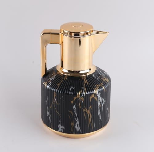 JMAHM Retro Thermoskanne 1L Teekanne Kaffeekaraffe mit Doppelwand-Vakuum Isolierkanne (12h heiß/24h kalt) und Druckknopfverschluss