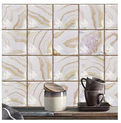FEFEF Lot de 10 Carreaux muraux Autocollants élégants 15 x 15 cm Beige doré for Cuisine, Salle de Bain, carrelage Mural à Coller, dosseret for Cuisine