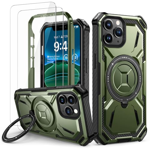 Lanhiem für iPhone 11 Pro Max Hülle, 360° Ring Ständer, Stoßfest, Grün