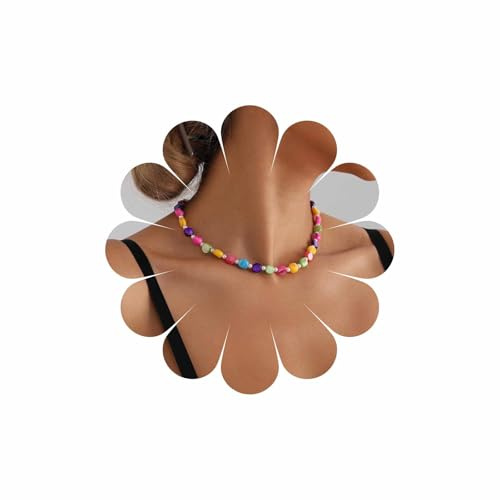 Wendaler Boho Regenbogen-Harz Perlen-Halskette - Gold unregelmäßige Perlen Kette für Hawaii-Strand-Surfer-Schmuck für Frauen