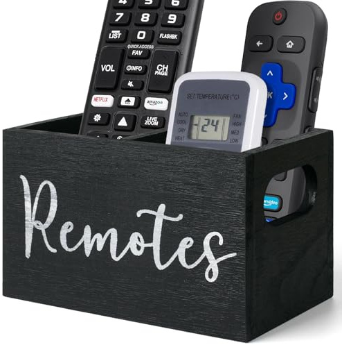 VACONICO Soporte para mando a distancia de madera para TV, con 2 compartimentos, para mesita de noche, mesita de noche, color negro