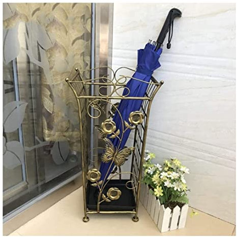 Regenschirmständer aus Eisen im Vintage-Stil, mit Abtropfschale, freistehend, Metallhalter für Zuhause, Garten, Regenschirm-Organizer und Gestell