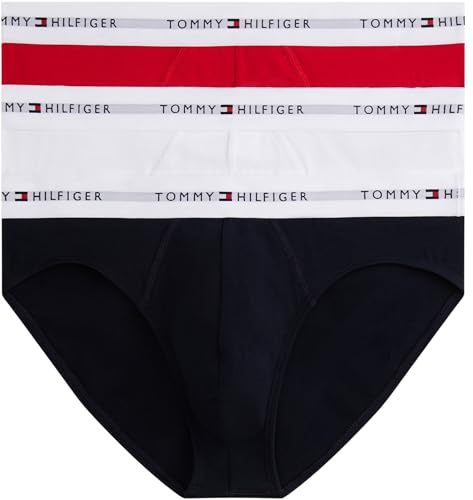 Tommy Hilfiger Uomo Slip Hipster Confezione da 3 con Fascia con Logo, Multicolore (Wht/Prm Red/des Sky), XL