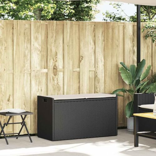 Gecheer Cassapanca da Esterno con Cuscino Nera 100 cm in Polyrattan