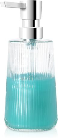 Mamiddle Dispensador de Jabón Moderno Dispensador jabon baño para Baño y Cocina de Vidrio Dispensador jabon Cocina para Baño de 250ml para Cuarto de Baño Encimera Cocina (Transparente - 1 Pieza)