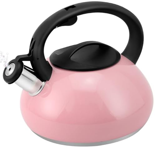 Teekessel für den Herd, 2,5-Liter-Pfeifkessel aus Edelstahl für Induktions- und Gasherde(Rosa)
