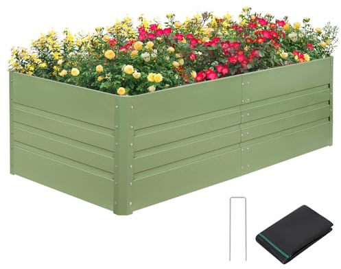 BIRDSINYARD 180x90x54cm Hochbeet mit Unkrautsperre Stoff, Tiefwurzel Metall Pflanzgefäß Outdoor, große Metall Hochbeet für Gemüse Blumen Kräutern, Olivegrün