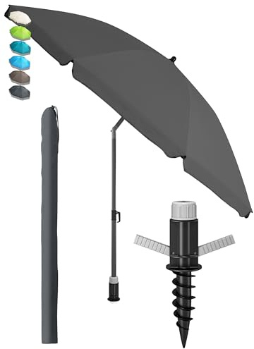4smile Sonnenschirm Strand Ø 160 cm mit Bodenhülse, 3-IN-1-SET, Anthrazit | UPF 50+ Strandschirm + Sonnenschirm Schutzhülle + Sonnenschirm Bodenhülse - Strandschirm windfest stabil, Sonnenschutz Strand
