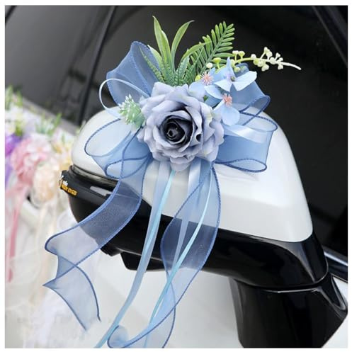 Qiantull 4 lazos de coche para boda, decoración de coche, flores artificiales, espejo retrovisor, manija de puerta, flor decorativa, coche de boda, simulación de flores, lazos para bodas, decoración