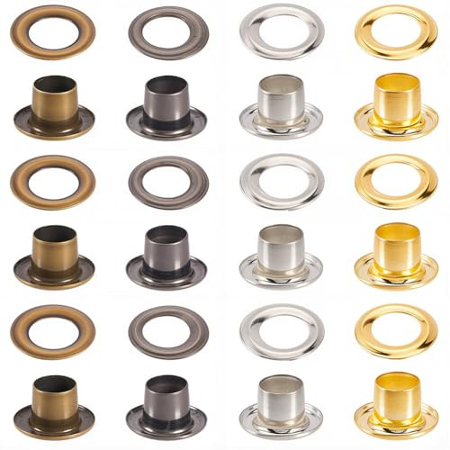 GORGECRAFT 200 Lot de 4 œillets de Couleurs Assortis avec Rondelles Trou de 4mm Œillet Auto Adhésif Mini Œillet en Métal Doré Argenté Noir Bronze pour Rideaux Perles Vêtements Cuir Toile
