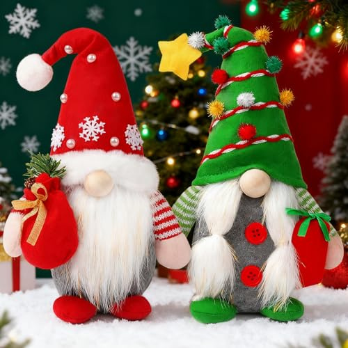 BBLTIFF Decorazioni Natalizie, Set di 2 Gnomi Natalizi con Regali, Gnomo di Natale, Nanetti di Natale, Adatto per Decorazioni e Regali Natalizi, Decorazioni per La Tavola, 31 cm x 16 cm