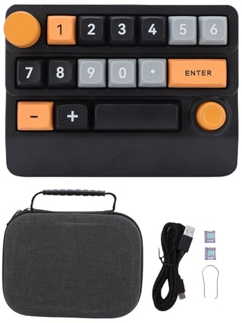 Denash Wireless RGB Mechanical Numeric Keypad Hot Swappable Makro Programmierbarer Numpad, 15 Tastatur -Tastatur, Modus für PC -Laptop mit Joystick Knob -Steuerung (Gelb Schwarzblau)