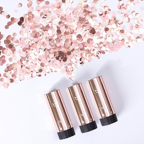 3PCS Biodegradable Confetti Cannons - Hand Twisting Party Cannon with Rose Golden Confetti Columniform for Celebrations & Party Cheer
