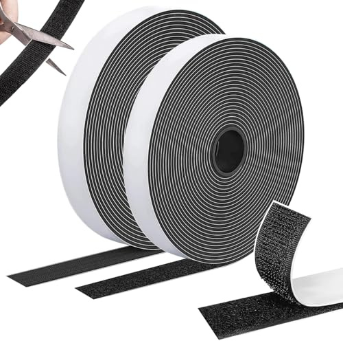 Hook and Loop Tape, Self Adhesive Double-Sided 10m × 20mm Reusable Roll, Versatile & Durable Heavy Duty Fastening Material for Screen, Carpet, Curtains and Blinds, Black