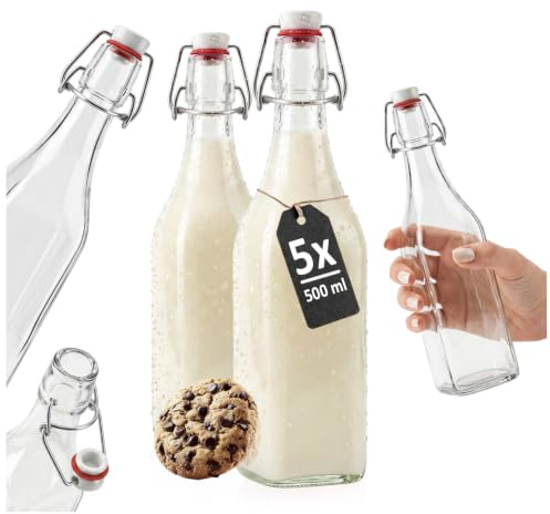 SUPERBUTELKI.PL Bottiglie di vetro con tappo a leva, 500 ml, riutilizzabili, per alimenti, dense, ideali per latte, succhi di frutta, frullati