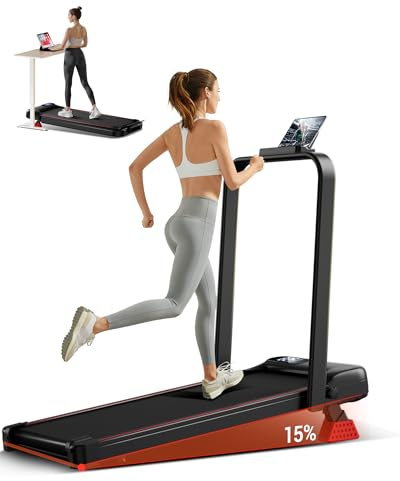 UMAY Walking Pad mit Steigung 15%, Laufband für Zuhause Klappbar mit Steigung und Dreifacher Dämpfung und Fernbedienungen, Laufbänder Max. Belastung 136KG