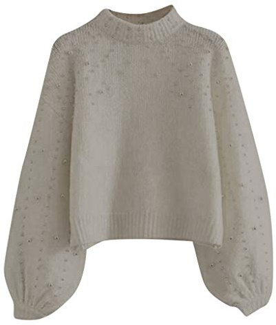 Överdimensionerad polotröja dam – kabelstickade tjocka tröjor för kvinnor UK – stickad tröja plusstorlek rund hals tröjor långärmad toppar tröjor varm mjuk pullover varma lösa tröjor, Vitt, M