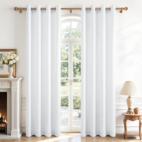 CUTEWIND Leinenoptik Gardinen mit Ösen Weiß für Wohnzimmer Modern Schlafzimmer Fenster 2er Set H 225 x B 140 cm, Vorhänge Weiss Halbtransparent Ösenvorhang, Curtains Living Room