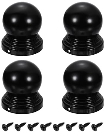 sourcing map 4Pcs Fence Post Caps, 76mm/2.99-inch Round Waterproof Ball Top Dome Iron Post Cap Cover with Screw Fit for Outdoor Metal Wood Fence Deck Mailbox Patio, Black