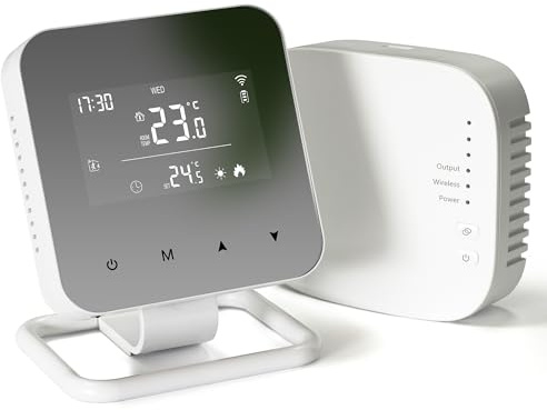 Termostato Wi-Fi para caldera de 2,4 GHz, termostato a pilas (no incluidas) programable diariamente, control por voz compatible con Google Assistant y Alexa, control a través de Tuya/Smart Life, 230 V