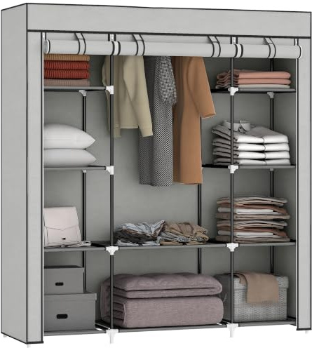HOMCOM Portable Wardrobe Foldable Dress Rack 150 x 43 x 162.5 cm Light Grey