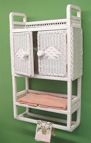 Wicker Cabinet with Towel Bar, White