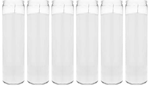 Mega Candles 6 pcs Unscented White 7 Day Glass Container Devotional Prayer Candles, Premium Wax Candle 2 Inch x 8 Inch, Sanctuary, Vigils, Prayers, Blessings, Religious, Memorials, Remembrance