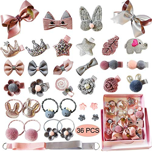 Baby Girl's Hair Clips Niedliche Haarschleifen Baby Elastische Haargummis Haarschmuck Pferdeschwanzhalter Haarnadeln Set für Baby Mädchen Teens Kleinkinder, 36 Stück (rosa)