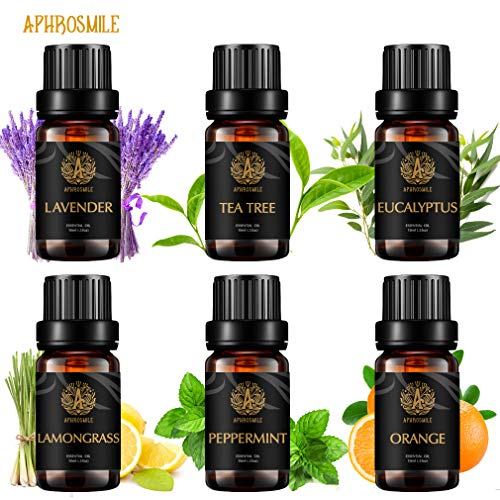 Aromatherapie Eukalyptus ätherisches Öl Set für Kerze&Seife machen, 100% reine Teebaum ätherisches Öl Kit für Diffusor,6x10ml therapeutische Grade Pfefferminze Öle Set-Lavendel,Orange,Zitronengras Öle