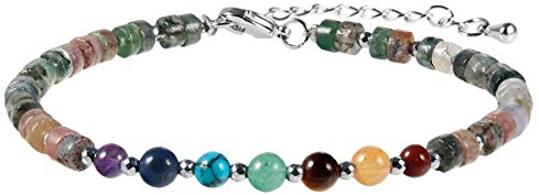 KYEYGWO Indischer Achat 7 Chakren Stein Perlenarmband für Damen, Verstellbares Kristall Armband Flache Perlen Armbänder Yoga-Armband Edelstein Schmuck für Meditation Energietherapie