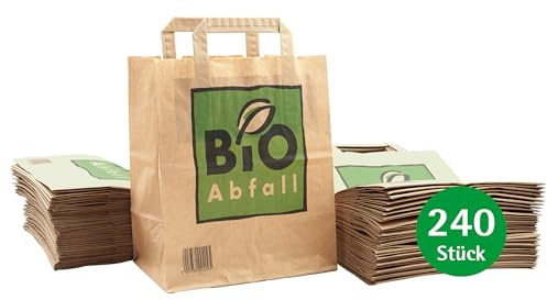 bioMat Sacs Poubelle Papier Compostables 8l, 240 Sachets avec Poignée en Papier Kraft pour Déchets Organiques, Résistants à l'humidité, Double Fond, Fabriqués en UE
