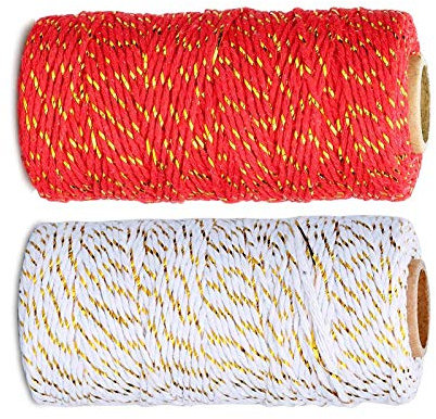 RENSHENKTO Craft corda di cotone spago rosso e bianco per avvolgere oro 2pcs