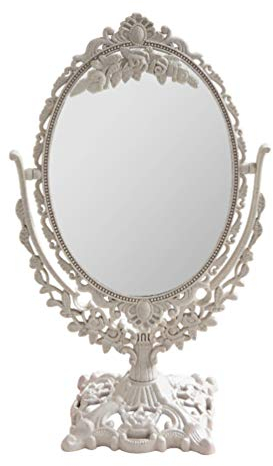 Garneck Miroir de table rotatif à 360° vintage portable miroir de maquillage double face debout vanité pour salle de bain chambre dressing