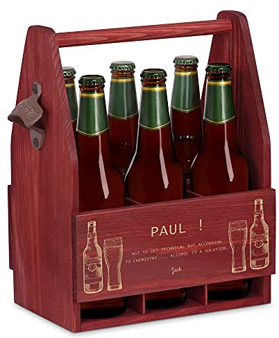 Maverton Wooden Beer Crate with Handle - Engraved 6-Pack Bottle Carrier - Gift for him - Personalised Gift for Beer Lover - Pine Wood Bottle Caddy