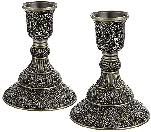 BSTKEY 2 Pack Metal Candle Holder Candlestick Holder Stand, Table Decorative Votive Candle Centerpiece Holder, Bronze Taper Candle Holder Candlelight Stand