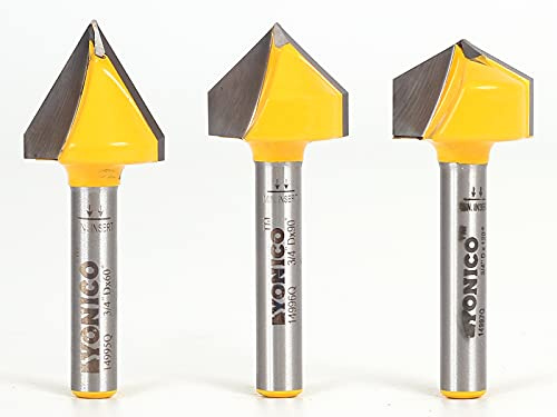YONICO V Groove Router Bit Large 3 Bit Set 1/4-Inch Shank 14391q