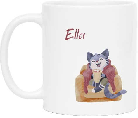 Kiddle-Design Weihnachts-Tasse Kinder personalisiert mit Name | Kindertasse mit Katze Motiv Geschenk Jungen Mädchen zu Weihnachten Nikolaus Tasse