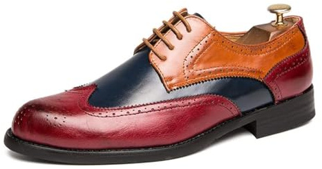 HuitJours Hombres Oxford Zapatos de vestir Multicolor Brogues Wing Tips Lace Up Patchwork Dos tonos Color a juego Punched Round Toe, C- Rojo, 41.5 EU