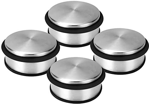 AKOLAFE 4PCS Door Stops Stainless Steel 1kg Door Stopper Metal 10cm Heavy Duty Door Stop Chrome Round Door Stoppers for Floor, Stainless Steel Doorstops with Bumper Rubber Buffer Ring