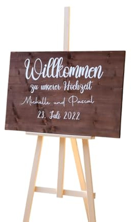 Gedankenwunder Manufaktur Großes Willkommensschild 80x50cm für Hochzeit, Hochzeitsschild aus Holz mit Name personalisiert