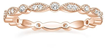 Titaniumcentral Ringe Damen Silber 925 Gold Rosegold Vorsteckring Schmal Ewigkeitsringe Marquise Rund Milgrain Zirkonia Verlobungsring Eheringe Partnerringe (Rosegold,56 (17.8))