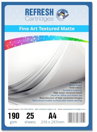 Refresh Cartridges Fine Art Textured Matte A4 Inkjet Photo Paper 190gsm - 25 Sheets