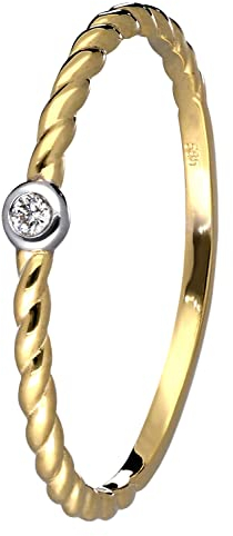 trendor Damen Brillantring Gold 585/14K Diamantring wunderschöner Ring aus Echtgold für Frauen, zauberhafte Geschenkidee 41566-50 Ringgröße 50/15,9