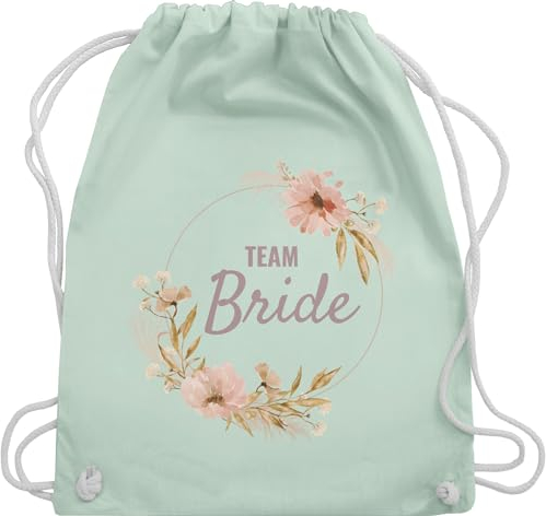 Turnbeutel Rucksack - JGA Junggesellenabschied Frauen - Junggesellinnenabschied Team Bride Boho Blumenkranz Motiv I - Unisize - Pastell Grün - hen party accessories brauttaschen jungesselnabschied
