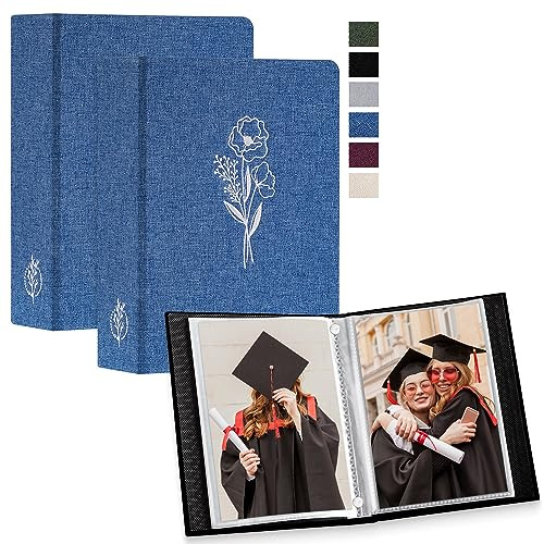Lanpn Fotoalbum 13x18 52 2 Packungen, Klein Leinen Einstecken Einsteckalbum für Hochformat Fotos Bilder Blau
