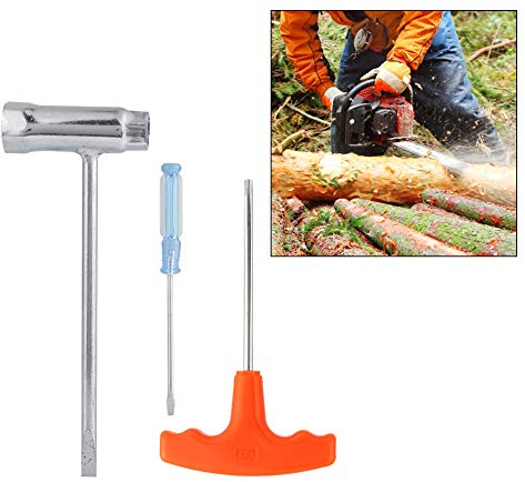 Akozon Kettensägen-Zubehör, Hülse, Schraubenschlüssel-Set, 3-teilig, Stier-Kettenschraubendreher, Gartengeräte, Passend für