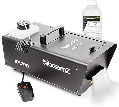 beamz ICE700 Low Fog Machine with 1L ECO Fluid & Wired Remote Control - 700W Dry Ice Effect Low Lying Fog Machine for Weddings, Parties, DJs & Events