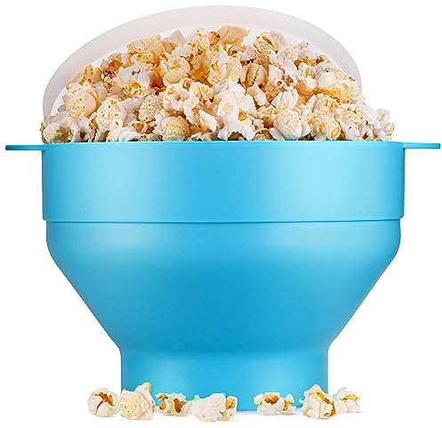 EcoEarth Máquina para hacer palomitas de maíz en microondas, tazón plegable de silicona de grado alimenticio con tapa, máquina para hacer palomitas de maíz con aire caliente, cangrejo azul