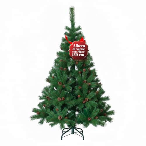 Avilia Albero di Natale Artificiale con Pigne di 150 cm con 438 rami Perfetto per Interni, Pronto per Essere Decorato con Luci e Ornamenti Natalizi con Base in Metallo e Innesto Facile Ø 70 cm